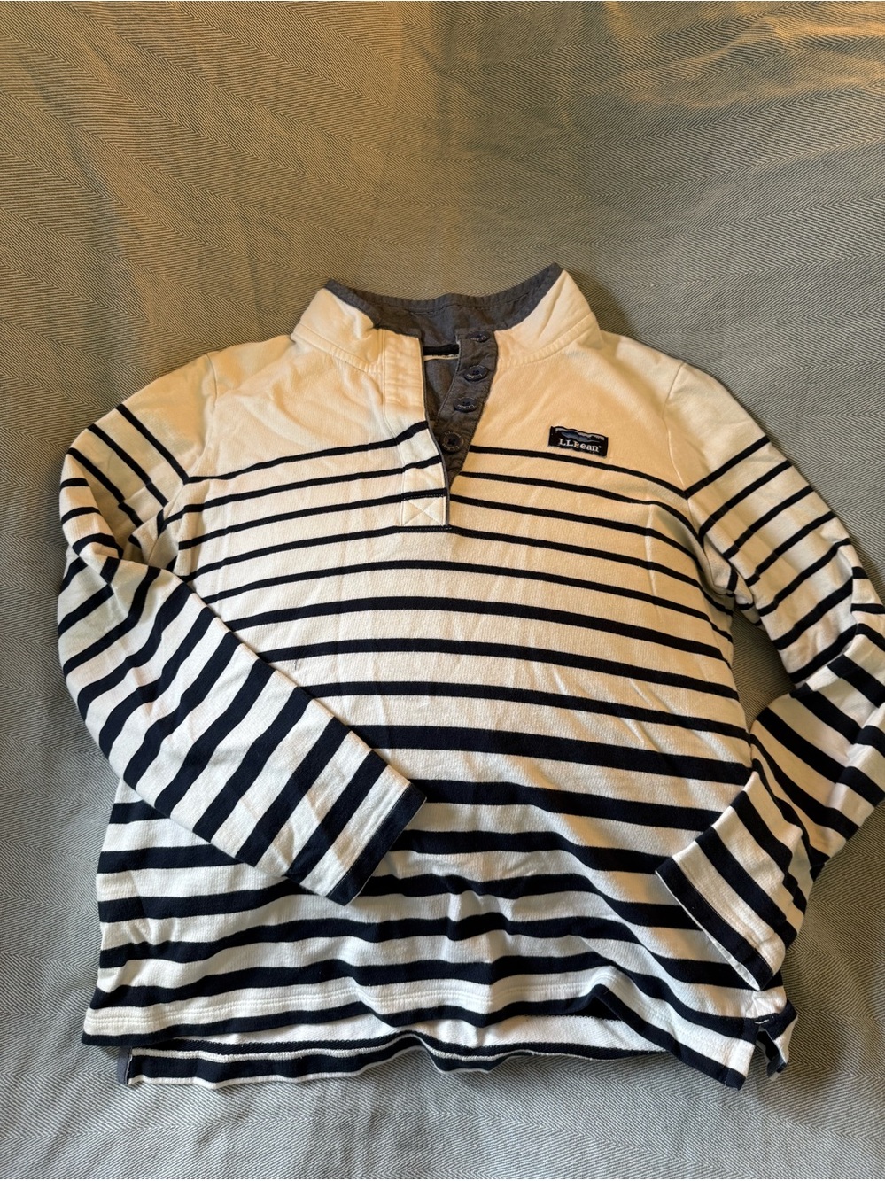 L. L. Bean Women’s Striped Henley Pullover - Navy & White